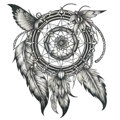 Japanese word love god respect dream catcher based tattoo design idea