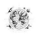 Flat Earth map with a cosmic twist tattoo design idea
