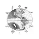 Flat Earth map with a cosmic twist tattoo design idea