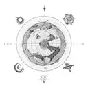 Flat Earth map with a cosmic twist tattoo design idea