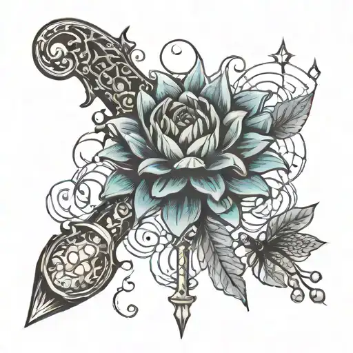 crystal scepter rose dahlia spider web vintage tattoo design idea