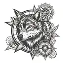 wolf, compass, planet saturn tattoo design idea