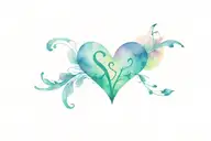 minimalist tattoo with the initials S A N and a heart in different colors tattoo design idea