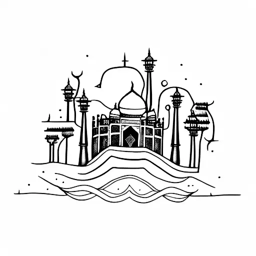camel with Taj Mahal behind it tattoo design idea