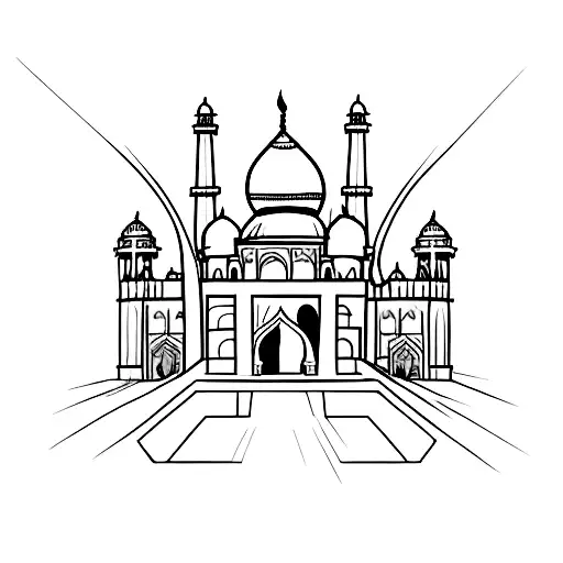 simple camel with the Taj Mahal behind it tattoo design idea
