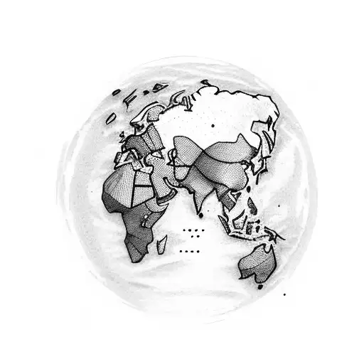 sketch me a black and white round world map with Armenia collared red blue orange  tattoo design idea