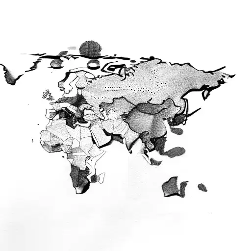 sketch me a black and white round world map with Armenia collared tattoo design idea