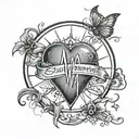 Name and heartbeat forearm tattoo with artwork around it tattoo design idea