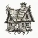 Old wooden house with two chicken foots un the base tattoo design idea