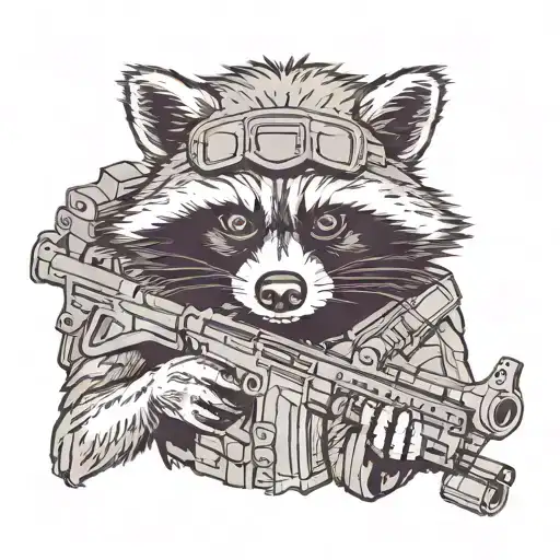 tactical raccoon holding rifle night vision goggles tattoo design idea