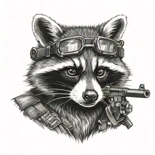tactical raccoon holding rifle night vision goggles tattoo design idea
