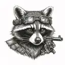tactical raccoon holding rifle night vision goggles tattoo design idea