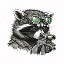 tactical raccoon holding rifle night vision goggles tattoo design idea