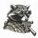 tactical raccoon holding rifle night vision goggles tattoo design idea