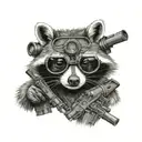 tactical raccoon holding rifle night vision goggles tattoo design idea