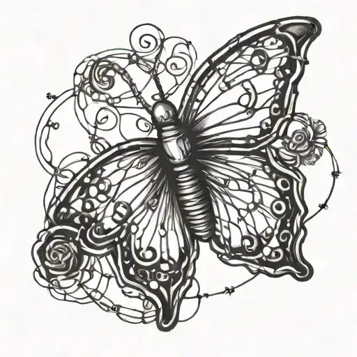 barb wire wrapped around with barb wire butterfly  tattoo design idea