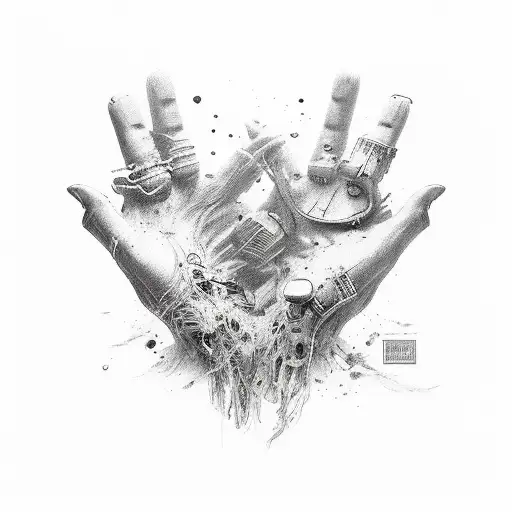 a dead hand and an alive hand shaking each other tattoo design idea