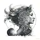 Celestial Flow: Starting from your knee, dotted constellations representing mythological figures like Orion, Pegasus, or tattoo design idea