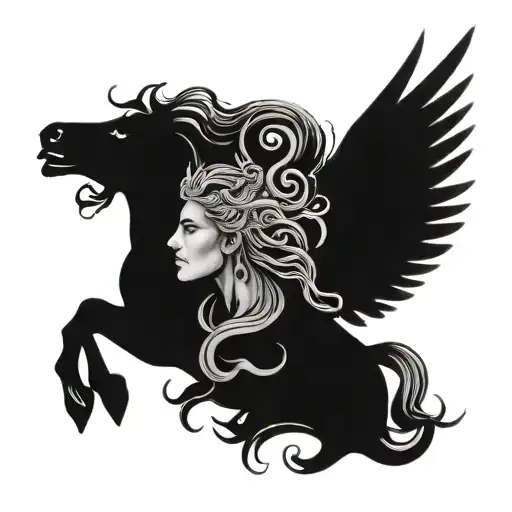 Medusa Greek myth featuring Pegasus tattoo design idea
