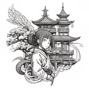 Combine elements from Spirited Away with a traditional anime character design tattoo design idea