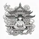 Combine elements from Spirited Away with a traditional anime character design tattoo design idea