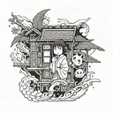 Combine elements from Spirited Away with a traditional anime character design tattoo design idea
