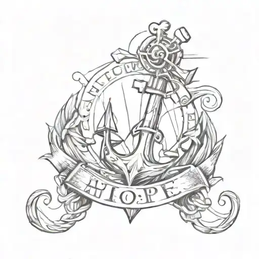 An anchor with the word "Hope" wrapped around it, symbolizing stability and strength in the face of adve tattoo design idea