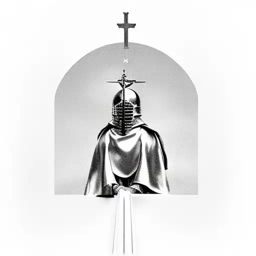 Realism "A Crusader Knight Praying On His Knees" Tattoo Design Idea tattoo design idea