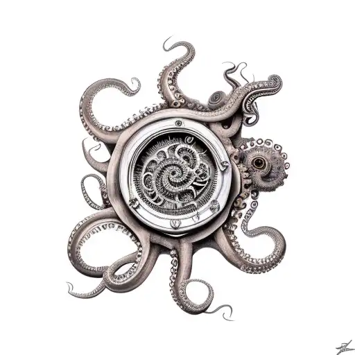 steampunk octopus tattoo design idea