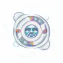 sun, moon in the center with a rain drop tattoo design idea