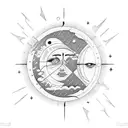 sun, moon in the center with a rain drop tattoo design idea