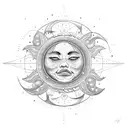 sun, moon in the center with a rain drop tattoo design idea