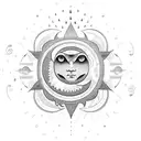 sun, moon in the center with a rain drop tattoo design idea