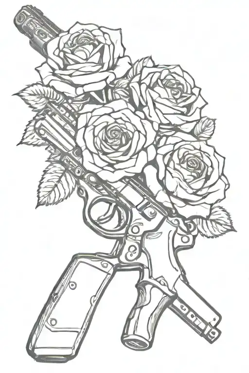 Street Style rose and gun intertwined tattoo design idea
