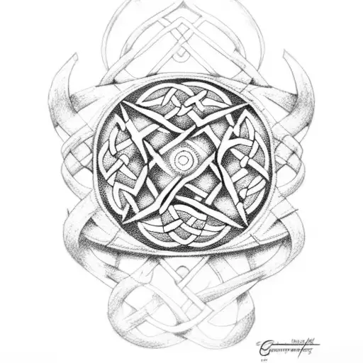 celtic bracer with assassins sigil tattoo design idea