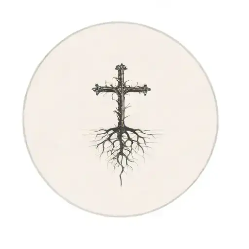 a tree with roots and a cross tattoo design idea