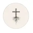 a tree with roots and a cross tattoo design idea