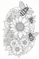 mandala, hydrangea, sunflower, bumblebee and honeycomb floral with black band stipple and some water colour design  tattoo design idea
