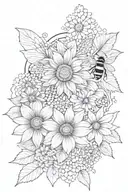 mandala, hydrangea, sunflower, bumblebee and honeycomb floral with black band stipple and some water colour design  tattoo design idea