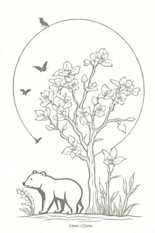  Seed, tree, bear cubs, plantsflowers, orchids,wood, tree of life birds Symbolize growth, kids,nature tattoo design idea
