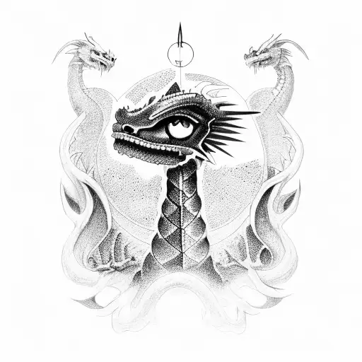 dragon with eye of horus and ankh tattoo design idea
