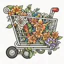 shopping cart with flowers growing tattoo design idea