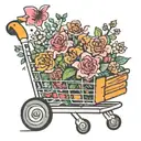 shopping cart with flowers growing tattoo design idea
