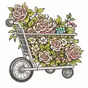 shopping cart with flowers growing tattoo design idea