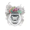 half gorilla half tiger head roaring with jungle background tattoo design idea