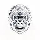 half gorilla half tiger head roaring with jungle background tattoo design idea