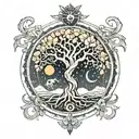 tree of life intertwined with Leo, Scorpio, Sagittarius and Capricorn zodiac signs tattoo design idea