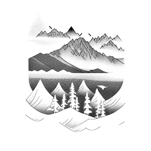 Lake Tahoe with mountains tattoo design idea