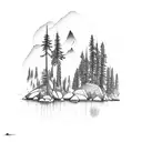 Lake Tahoe with mountains tattoo design idea