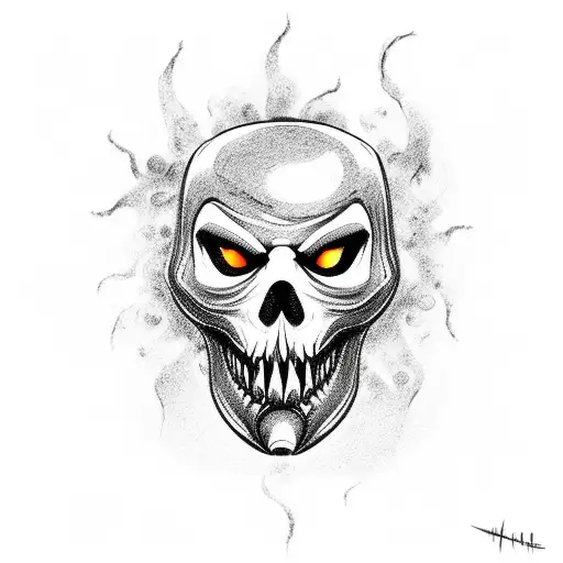 A jack-o'-lantern with a respiratory mask on, emitting spooky smoke tattoo design idea